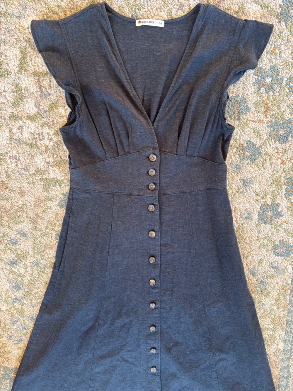 Marine Layer Camila Black Button-Front V-Neck Midi Dress